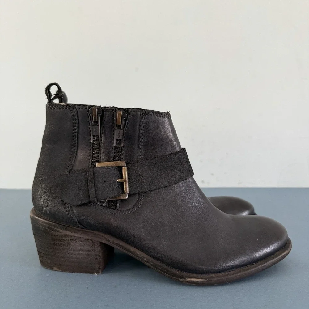 Roan by Bed Stu Liza Black Leather Buckle Western Moto Ankle Boots‎
